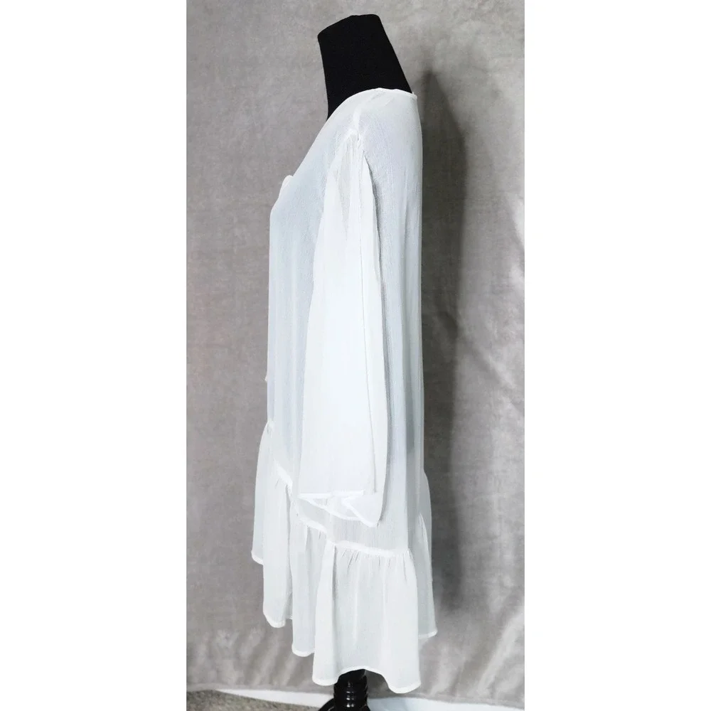 White‎ Sheer Beautiful Coquette Swim Cover Up Size XL Tie Front Western Boho